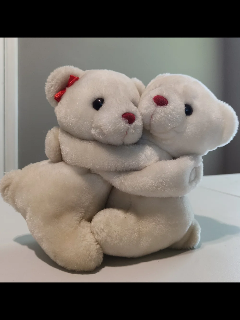 Plush Cream Hugging Bear Pair With Detachable Loop Arms Vintage Ebee